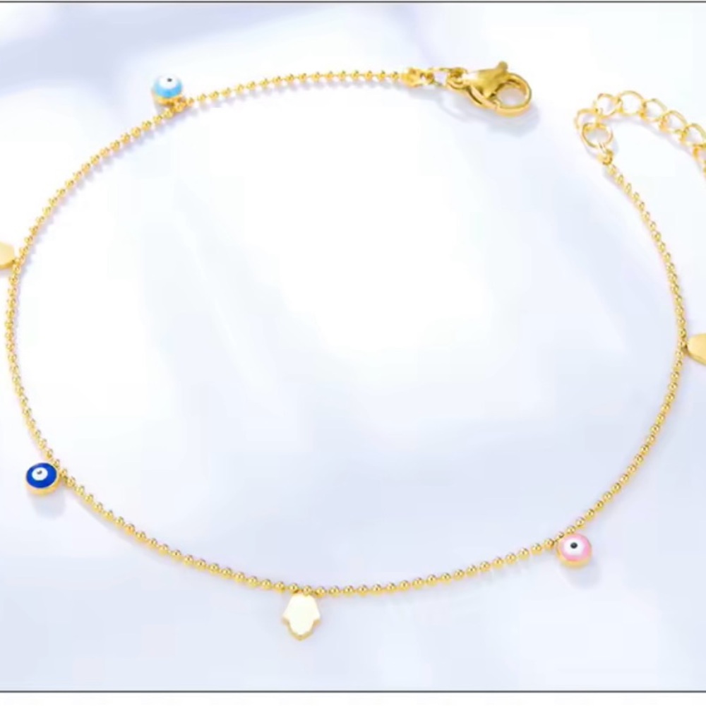 Gold Plated Evil Eye and Hamsa Ankle Bracelet Anklet! 🧿🧿🪬